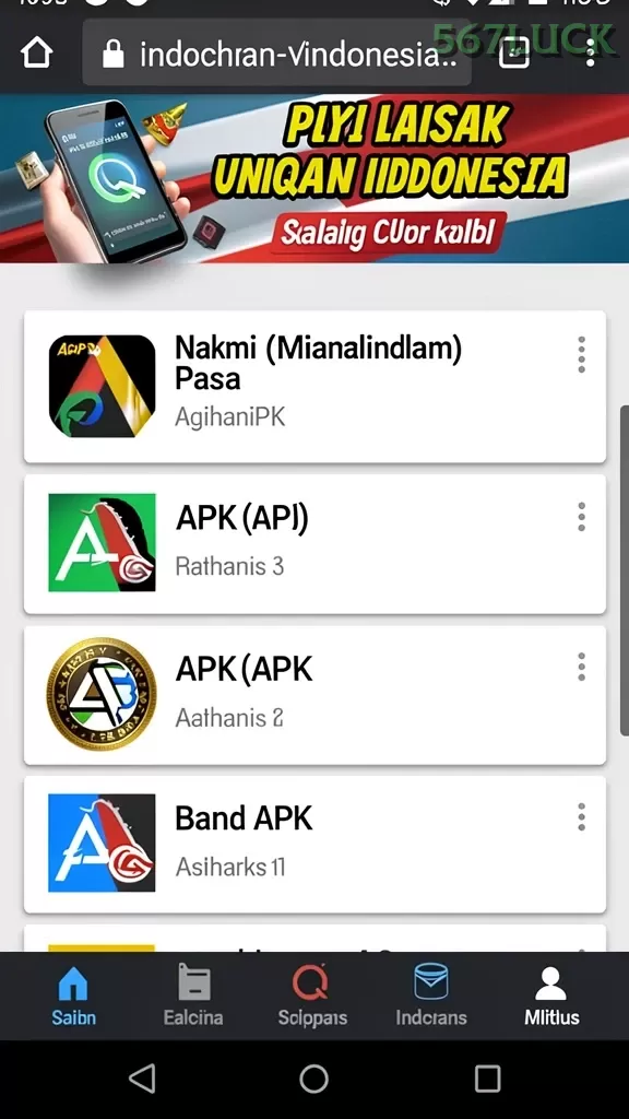 Cuplikan layar 99LUCK99 — menu navigasi